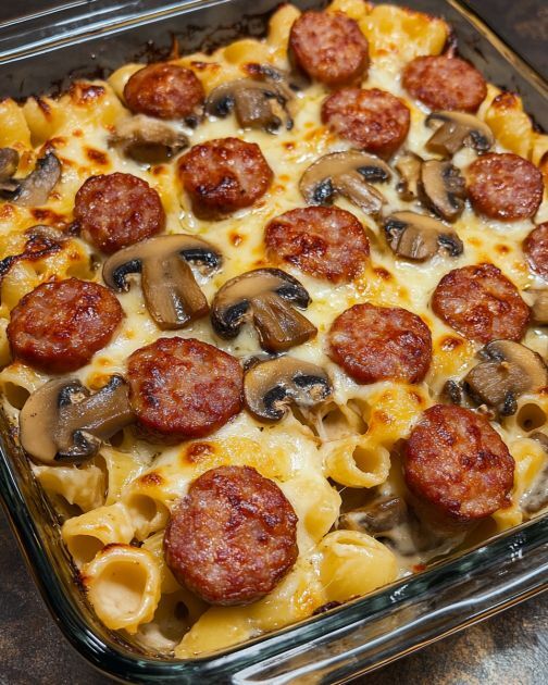Oven-Baked Sausage and Mushroom Pasta Gratin